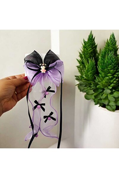 BAEY Kuromi Figürlü Kurdele Sallantılı Saten Fiyonk Pens Toka 1 Adet