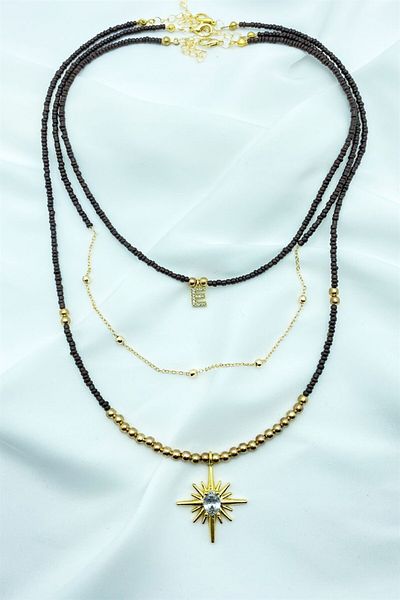 Sose Moda Set of 3 Bead Necklaces with Letter E