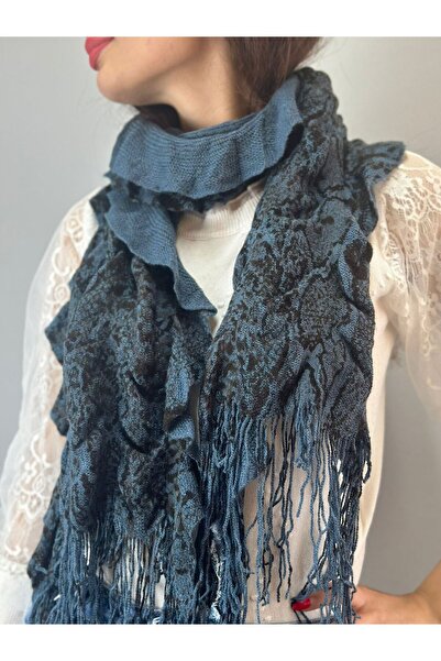 Gönülden Tasarım Жіночий шарф з трикотажу з візерунком у вигляді зірочок, 150х35 см, синій