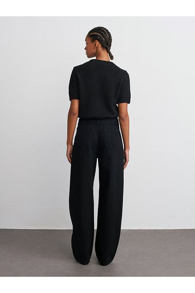 Dilvin 71757 Belted Balloon Denim Trousers-Black