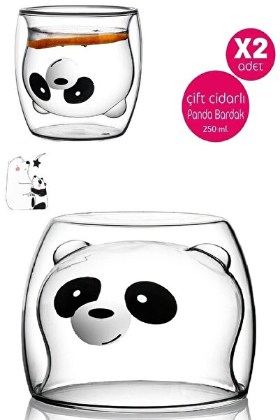 Rosemor Panda Çift Cidarlı Bardak Süt Çay Kahve Su Bardağı 250ml Isı Yalıtıml...