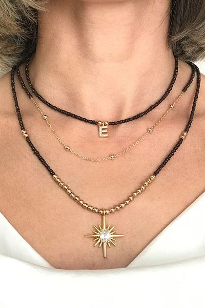 Sose Moda Set of 3 Bead Necklaces with Letter E