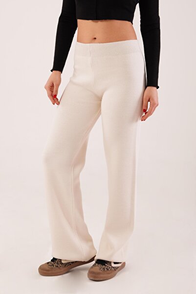 Hipo Trend Pantaloni de tricotaj bej cu talie înaltă