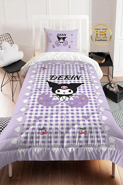 EVSEHOMES Purple Kuromi Egg Quilt Set (Quilt - Pillow Case)