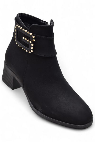 ISPARTALILAR 6592 Daily Zippered Women's Heeled Boots Shoes Nubuck Black Classic Heeled Boots