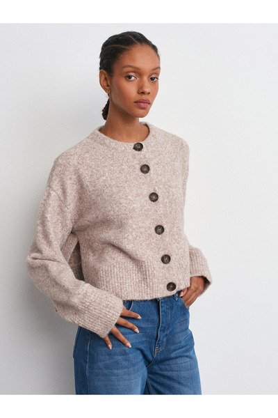 Dilvin 60280 Mink Knitwear Cardigan - Stand γιακά, κουμπιά και απαλή υφή