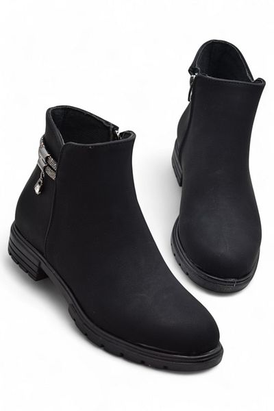 ISPARTALILAR 450Z Zippered Daily Γυναικείες Μπότες Παπούτσια Winter Rhinestone Μαύρες Flat Γυναικείες Μπότες