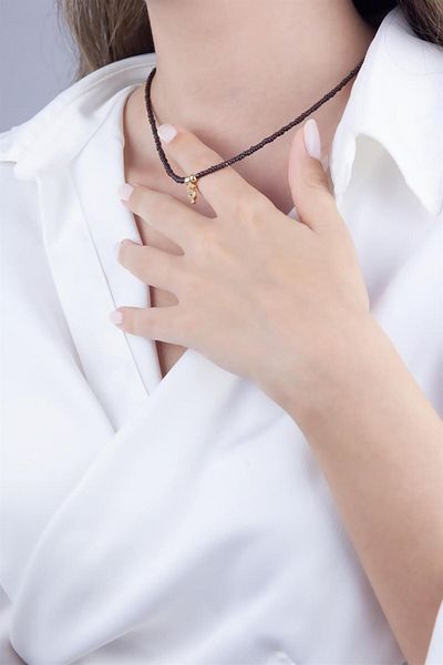 Sose Moda Coffee Bead Design Necklace with Letter Ş