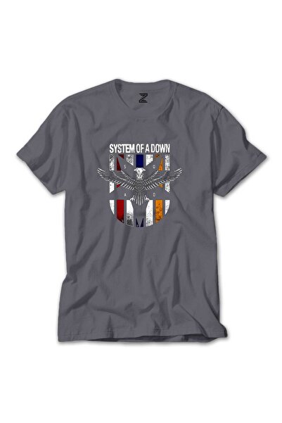 CrowsGate تي شيرت ملون من System of a Down Eagle Colors باللون الرمادي مقاس L