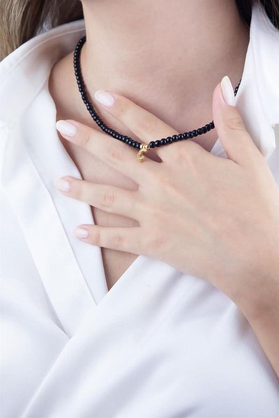 Sose Moda Black Pearl Design Necklace with Letter C