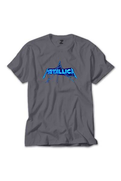 CrowsGate تيشيرت ميتاليكا بشعار لايتنينج ملون رمادي اللون مقاس M