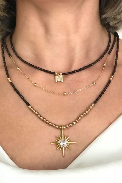 Sose Moda Set of 3 Bead Necklaces with Letter M
