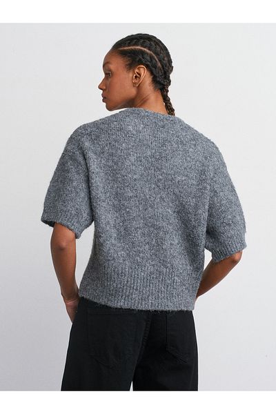 Dilvin 10677 Crew Neck Smoked Knitwear Sweater - Soft Texture, Short Sleeve