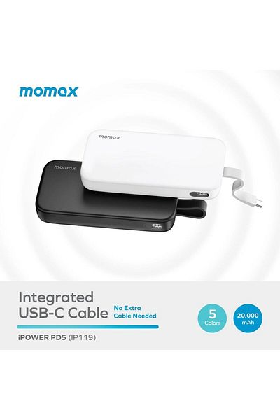 Momax باور بانك اي باور PD5 20000 مللي أمبير 22.5 واط - أبيض