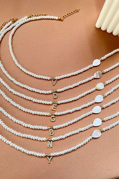Sose Moda قلادة بتصميم حرف M مع اللؤلؤ