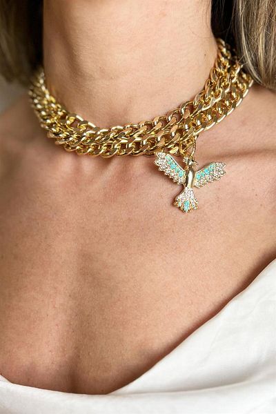 Sose Moda Turquoise Phoenix Detailed Choker Necklace