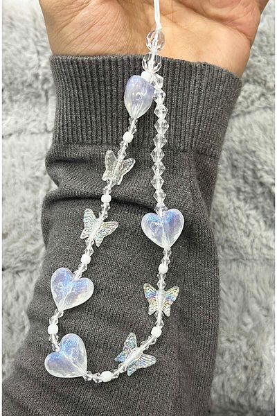 EDELFU Figured Heart and Butterfly Beaded Phone Wrist Strap Phone Charm Case Charm Accessory