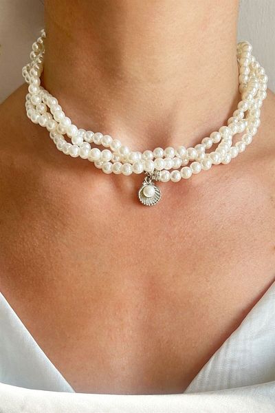 Sose Moda Coiled Design Necklace with Pearls