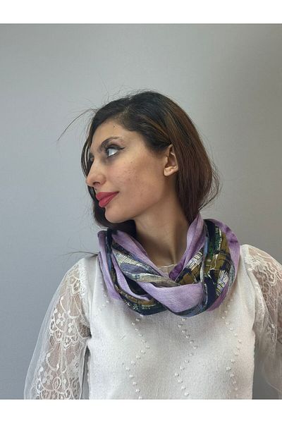 Gönülden Tasarım أرجواني 70x60 سم شال نسائي منقوش عرقيًا