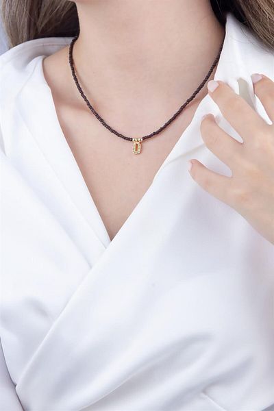 Sose Moda Coffee Bead Design Necklace with Letter U