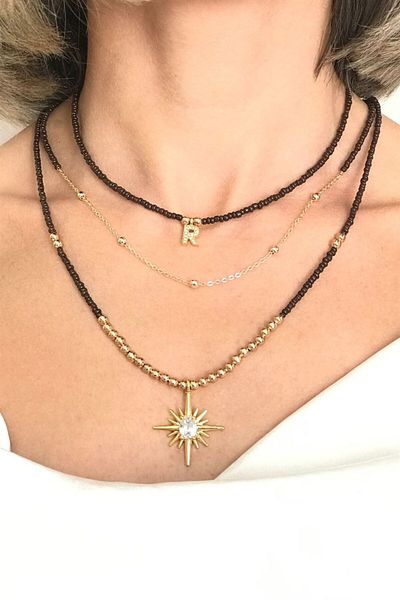 Sose Moda Set of 3 Bead Necklace with Letter R