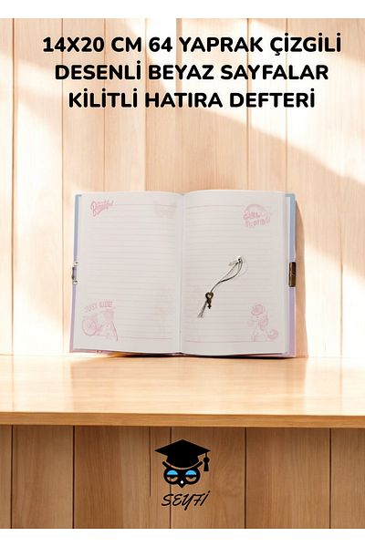 SEYFİKİRTASİYE 64 ورقة منقوشة مخططة - كتاب تذكاري مع صفحات قفل، سلسلة مذكرات يونيكورن، 14 × 20 سم