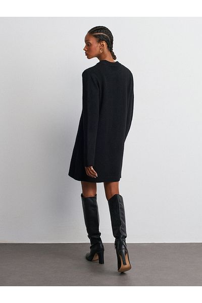 Dilvin 90241 Tricotaj cu gât rochie-Negru
