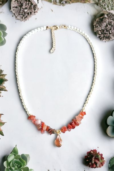 Sose Moda Broken Stone Pearl Necklace - Orange Drop End