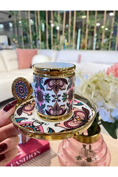 ROY KING Royking Ricamo 6lı Kahve Fincan Takımı PEMBE-SOMON BKY 001