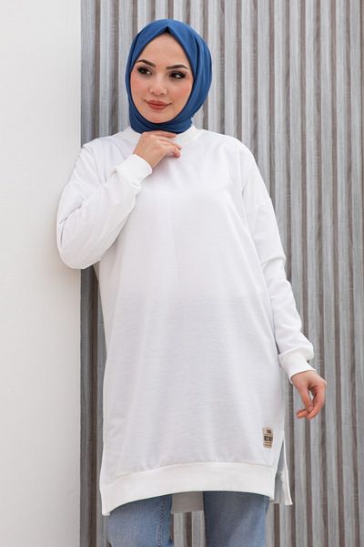 MODA Ecru Emblem Long Vortex Tunic