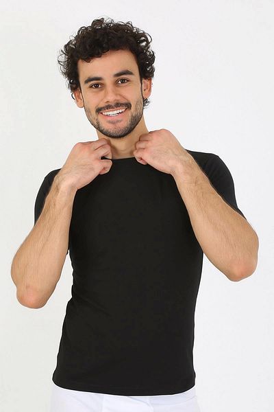 Akbeniz Men's Crew Neck Lycra Black T-shirt 65710