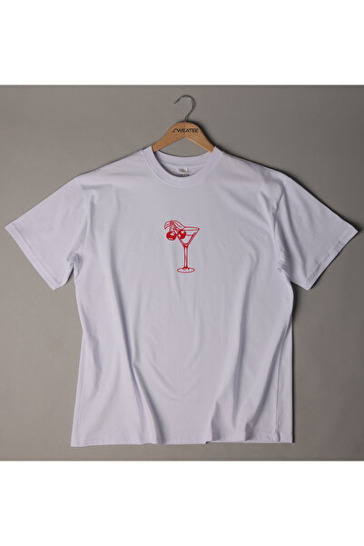 SWEATEE تي شيرت نسائي أبيض كبير الحجم مطبوع عليه كوكتيل الكرز