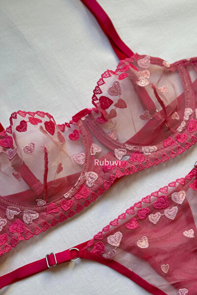 Rubuvi Set de lenjerie intima pentru femei, cu inimă roz, cu sârmă, cu sârmă,...