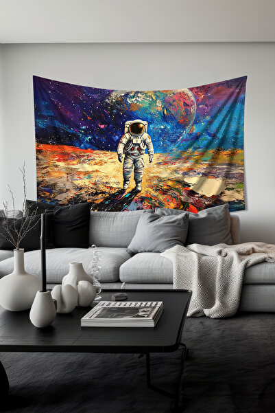 Moud's Cosmic Astronaut Patterned Wall Tapestry Tapestry Suede Textured Fabric