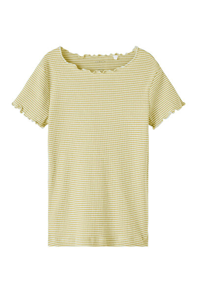 Name it بلوزة مخططة بالكامل بفتحة رقبة مضلعة - بيج