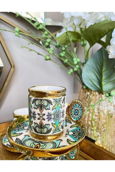 ROY KING Royking Ricamo 6lı Kahve Fincan Takımı TURKUAZ BKY 001