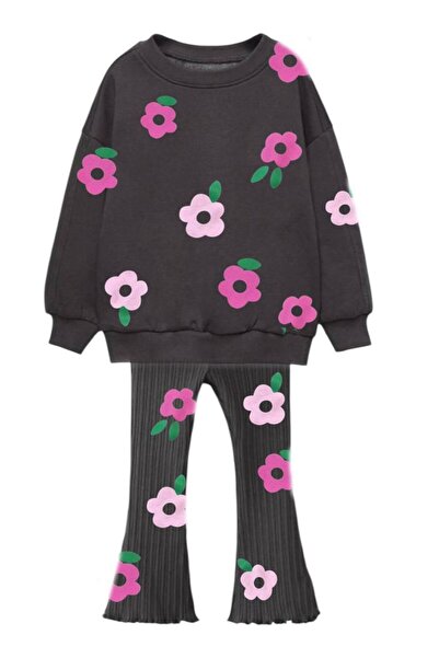 Lolliboomkids Girls 3 Yarn Cotton Fabric Floral Printed Sweatshirt and Spanish Leg Bottom Top Set