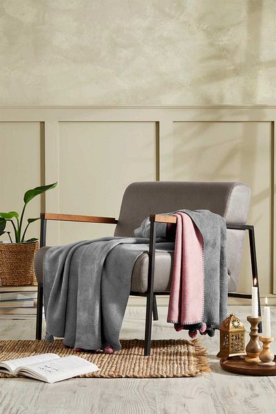 Özdilek Pink Blanket Pompom Cotton Knee - 130*170