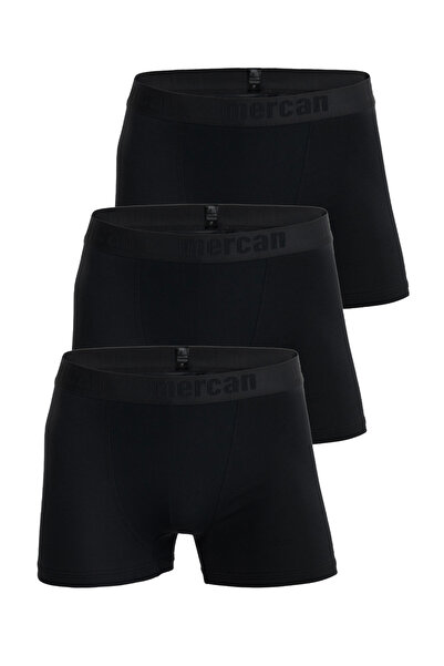 Mercan 3'lü Paket Pamuklu Likralı Premium Esnek Kumaş Siyah Erkek Boxer
