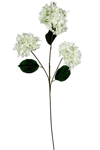 Nettenevime Yapay Çiçek Ortanca 3 Toplu Beyaz Tek Dal Tomurcuklu 75*25cm Kumaş Çiçek Uzun Dal