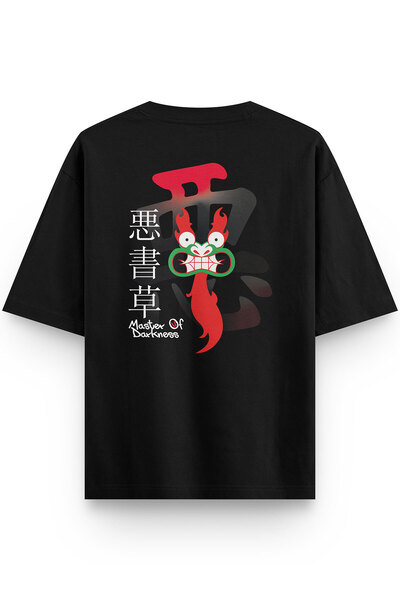 Overoz Samurai Jack Aku Sırt Baskılı Yarı Oversize Siyah T-shirt 1300