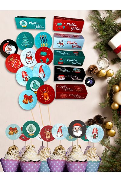 Postermanya New Year's Cupcake Decorations, 12-Piece New Year's Toothpick Ornament and 6-Piece Table Card, Large Cupcake Ornament Toothpick