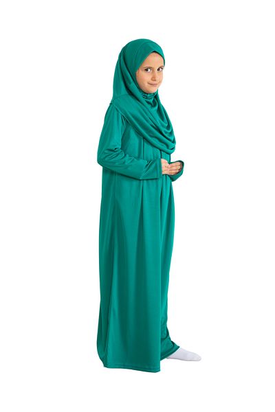 Modish Group Two Pieces Kids Prayer Dress Set Suit with Scarf, Islamic Clothing Suit for Girls - Green
