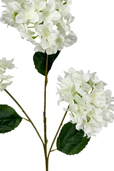 Nettenevime Yapay Çiçek Ortanca 3 Toplu Beyaz Tek Dal Tomurcuklu 75*25cm Kumaş Çiçek Uzun Dal