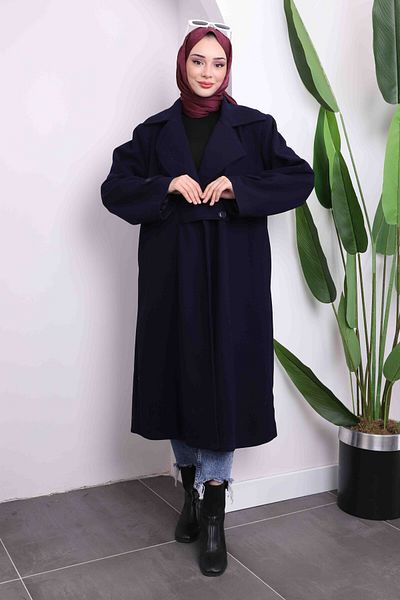 İmajButik Παλτό με λεπτομέρεια με κουμπιά Navy Blue