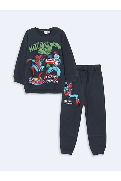 LC Waikiki Lcw Kids Spiderman Printed 2-Piece Boys Sweatshirt and Sweatpants Set - Anthracite