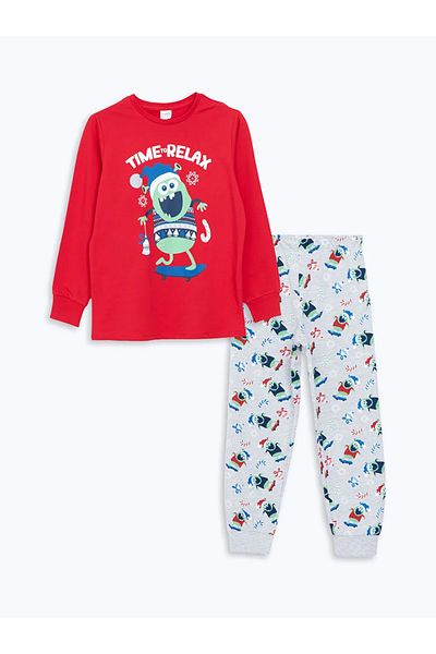 LC Waikiki Lcw Kids Red Crew Neck Boy Pajamas Set