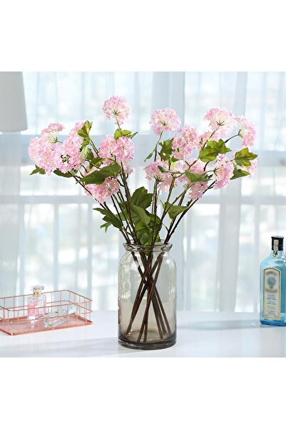 Nettenevime Yapay Çiçek Ortanca 3 Toplu Pembe Tek Dal Tomurcuklu 75*25cm Kumaş Çiçek Uzun Dal