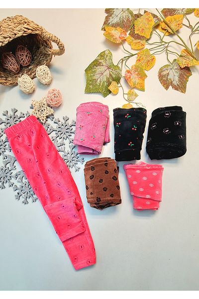 Sm Giyim Winter Ribbed Warm Butterfly Pattern Velvet Leggings for Girls Kids 1Pcs