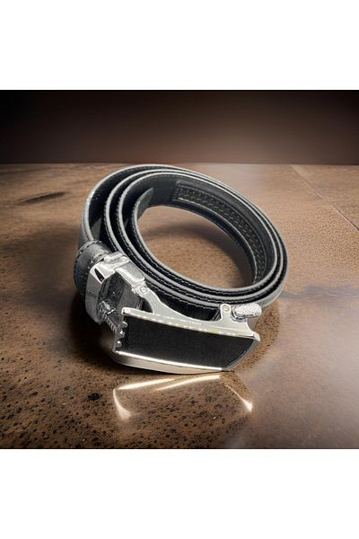 SÜZER Men's Leather Belt with Automatic Buckle - Black Color, Modern Design, 135 cm